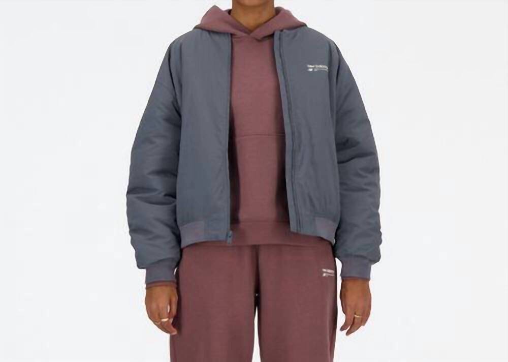 NEW NEW BALANCE women's woven bomber jacket in graphite